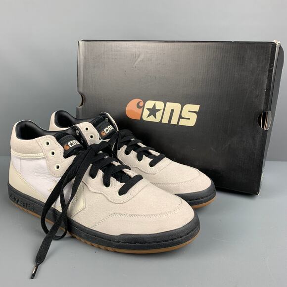 CONVERSE Size 10 Cream Black Mixed Materials Leather Sneakers - Picture 9 of 10